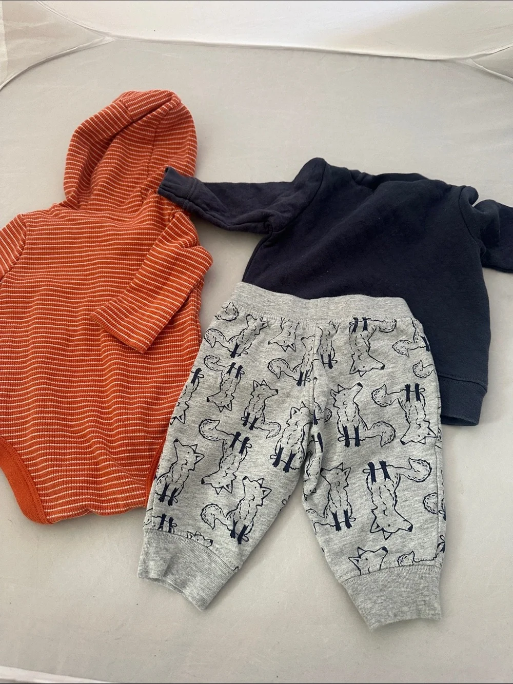 Carter's Orange Striped Bodysuit with Navy Fox Sweatshirt & Gray Fox Pants